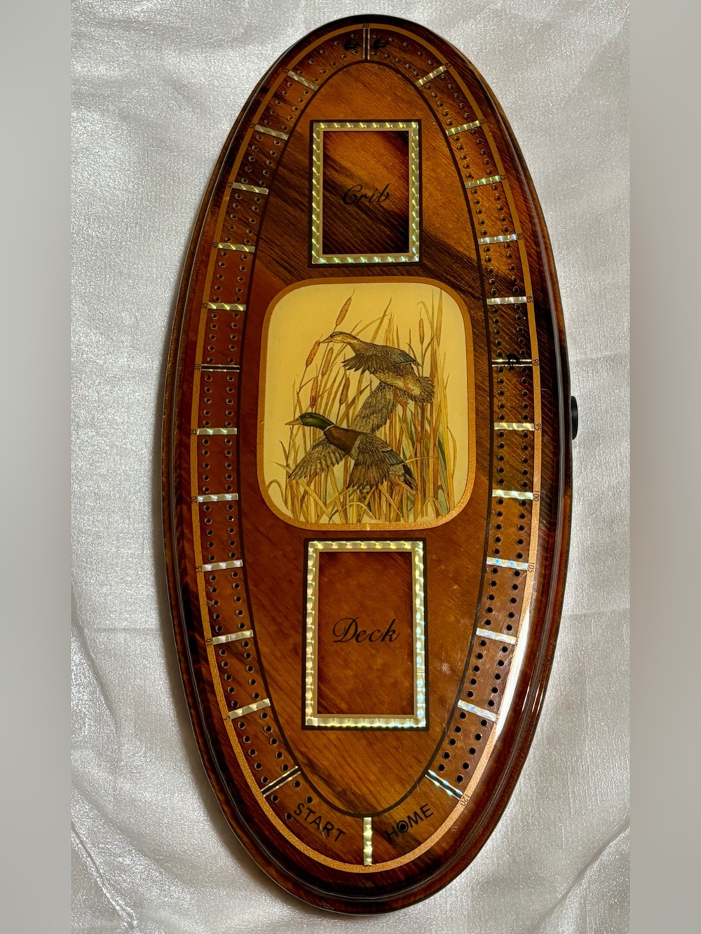 Vandercraft Custom Hardwood Cribbage Board Mallard Ducks Handcrafted Peg Storage